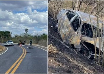 Pai, mãe e filhos crianças morrem em colisão entre moto e carro em Groaíras, no Ceará — Foto: TV Verdes Mares/Reprodução