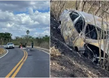Pai, mãe e filhos crianças morrem em colisão entre moto e carro em Groaíras, no Ceará — Foto: TV Verdes Mares/Reprodução