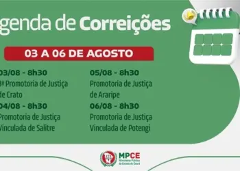 Corregedoria-Geral do MP do Ceará realiza correições em unidades do Cariri entre os dias 3 e 6 de agosto